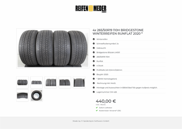 4x 265/50R19 110H BRIDGESTONE WINTERREIFEN RUNFLAT 2020 * #1PJG – Bild 8