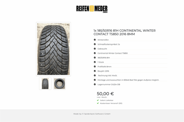 1x 185/50R16 81H CONTINENTAL WINTER CONTACT TS850 2016 8MM #5507 – Bild 3