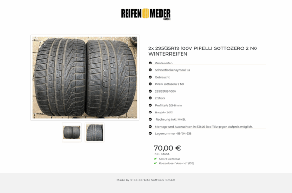 2x 295/35R19 100V PIRELLI SOTTOZERO 2 N0 WINTERREIFEN #5254 – Bild 3