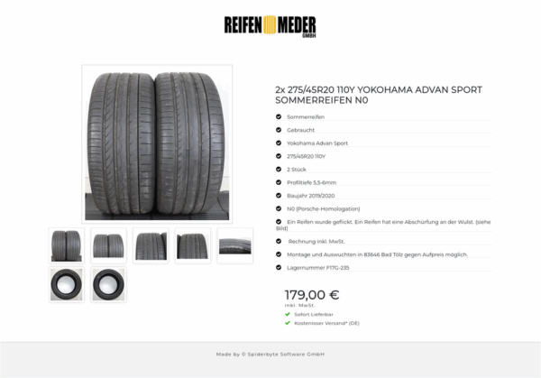 2x 275/45R20 110Y YOKOHAMA ADVAN SPORT SOMMERREIFEN N0 #1HRH – Bild 8