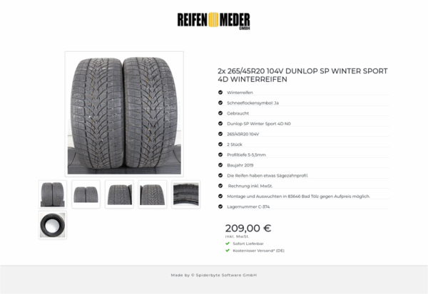2x 265/45R20 104V DUNLOP SP WINTER SPORT 4D WINTERREIFEN #1PPJ – Bild 7