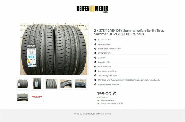 2 X 275/40R19 105Y XL BERLIN TIRES SUMMER UHP SOMMERREIFEN  #126D – Bild 8