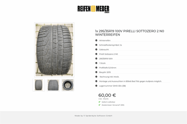 1x 295/35R19 100V PIRELLI SOTTOZERO 2 N0 WINTERREIFEN #8868 – Bild 4