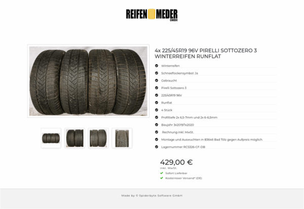 4x 225/45R19 96V PIRELLI SOTTOZERO 3 WINTERREIFEN RUNFLAT #9822 – Bild 5