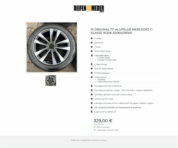 1X ORIGINAL 17" ALUFELGE MERCEDES C-KLASSE W206 A2064016100 #1S3Y – Bild 2