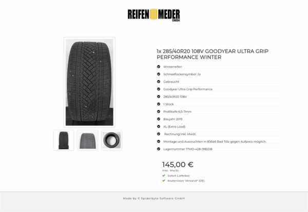 1x 285/40R20 108V GOODYEAR ULTRA GRIP PERFORMANCE WINTER  #13JK – Bild 4