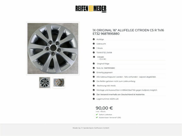 1X ORIGINAL 16" ALUFELGE CITROEN C5 R 7x16 ET32 9687895880  #1PXA – Bild 3