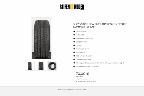 1x 225/50R16 92W DUNLOP SP SPORT 2000E SOMMERREIFEN * #14XX – Bild 4