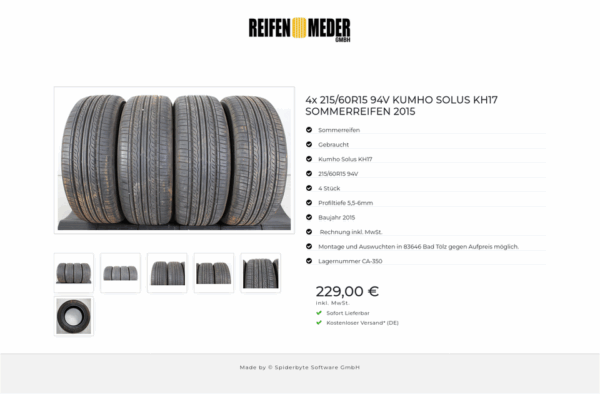 4x 215/60R15 94V KUMHO SOLUS KH17 SOMMERREIFEN 2015 #1PTP – Bild 7