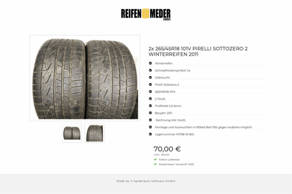 2x 265/45R18 101V PIRELLI SOTTOZERO 2 WINTERREIFEN 2011 #6914 – Bild 3