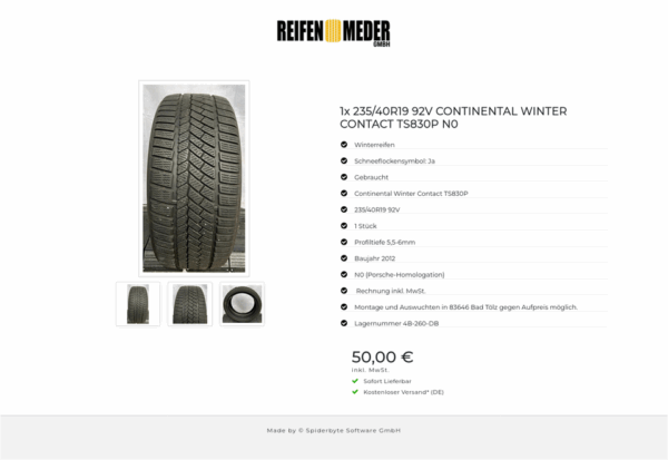 1x 235/40R19 92V CONTINENTAL WINTER CONTACT TS830P N0 #9930 – Bild 4
