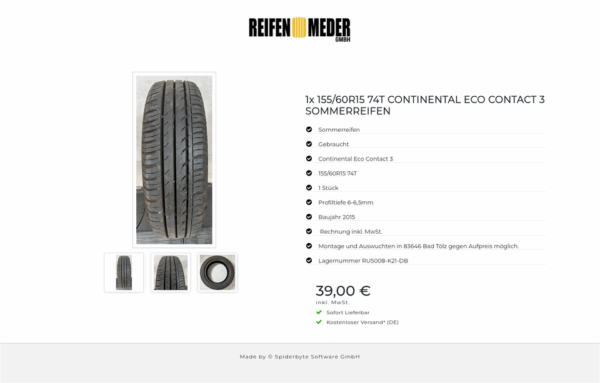 1x 155/60R15 74T CONTINENTAL ECO CONTACT 3 SOMMERREIFEN #17OC – Bild 4