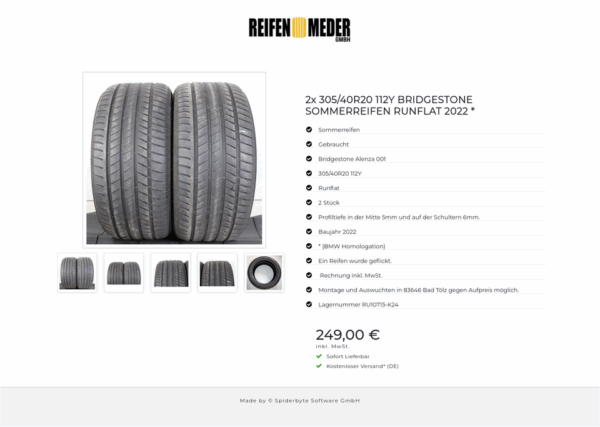 2x 305/40R20 112Y BRIDGESTONE SOMMERREIFEN RUNFLAT 2022 * #1RKK – Bild 6