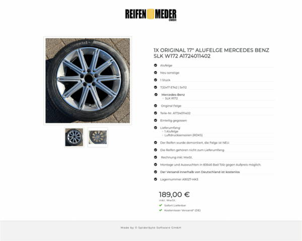 1X ORIGINAL 17" ALUFELGE MERCEDES BENZ SLK W172 A1724011402 #1RWP – Bild 3