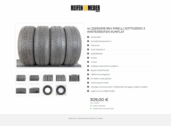 4x 225/50R18 95H PIRELLI SOTTOZERO 3 WINTERREIFEN RUNFLAT #1E9A – Bild 10