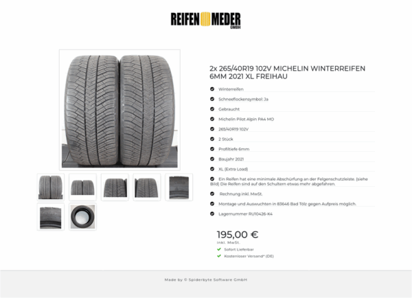 2x 265/40R19 102V MICHELIN WINTERREIFEN 6MM 2021 XL FREIHAU #1W8G – Bild 8