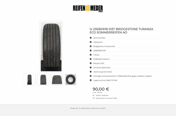 1x 235/60R18 103T BRIDGESTONE TURANZA ECO SOMMERREIFEN AO #1H9Q – Bild 5
