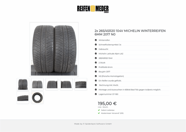 2x 265/45R20 104V MICHELIN WINTERREIFEN 6MM 2017 N0 #1DTQ – Bild 8