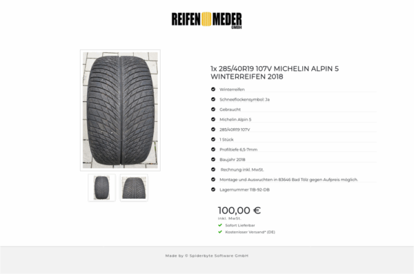 1x 285/40R19 107V MICHELIN ALPIN 5 WINTERREIFEN 2018 #5173 – Bild 3