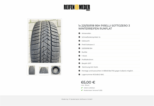 1x 225/50R18 95H PIRELLI SOTTOZERO 3 WINTERREIFEN RUNFLAT #8452 – Bild 4