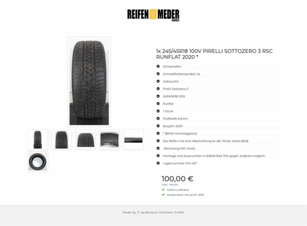 1x 245/45R18 100V PIRELLI SOTTOZERO 3 RSC RUNFLAT 2020 * #1PJS – Bild 7