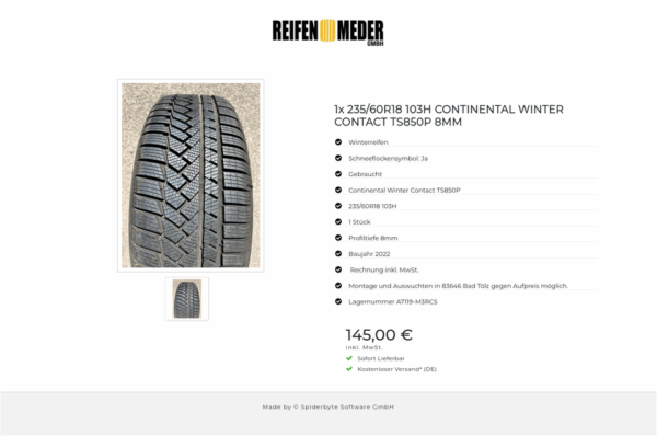 1x 235/60R18 103H CONTINENTAL WINTER CONTACT TS850P 8MM  #1LUP – Bild 2