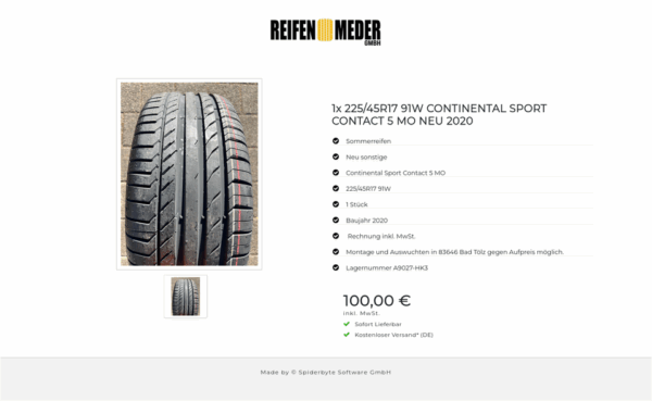 1x 225/45R17 91W CONTINENTAL SPORT CONTACT 5 MO NEU 2020 #1RWO – Bild 2