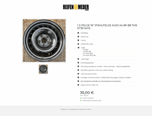 1 X FELGE 16" STAHLFELGE AUDI A4 8K B8 7x16 ET39 5x112 #1TZI – Bild 2