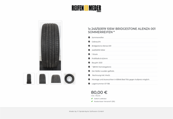 1x 245/50R19 105W BRIDGESTONE ALENZA 001 SOMMERREIFEN * #1DSU – Bild 5