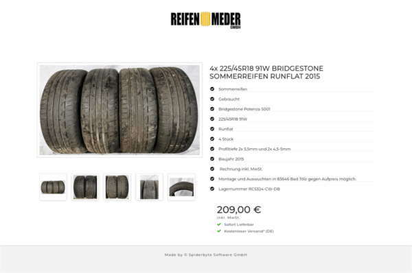 4x 225/45R18 91W BRIDGESTONE SOMMERREIFEN RUNFLAT 2015 #9811 – Bild 6