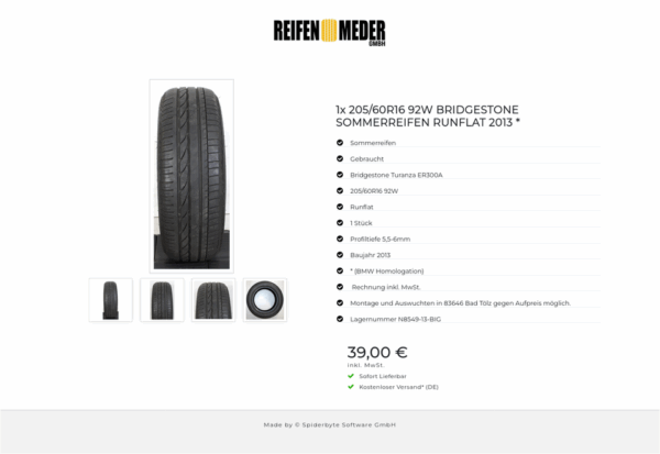1x 205/60R16 92W BRIDGESTONE SOMMERREIFEN RUNFLAT 2013 * #1HVG – Bild 5