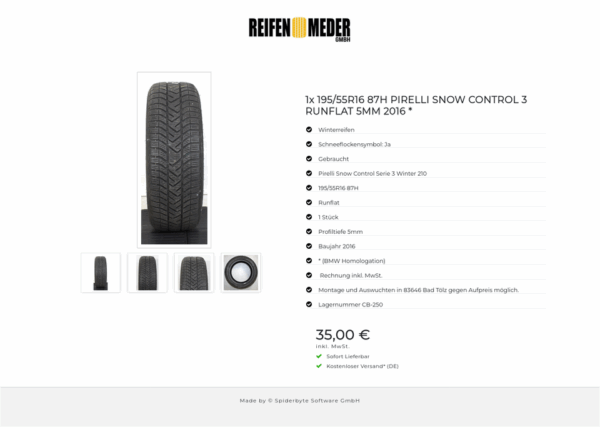 1x 195/55R16 87H PIRELLI SNOW CONTROL 3 RUNFLAT 5MM 2016 * #1GUW – Bild 5
