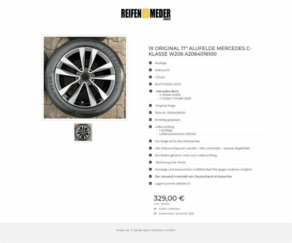 1X ORIGINAL 17" ALUFELGE MERCEDES C-KLASSE W206 A2064016100 #1S3Z – Bild 2