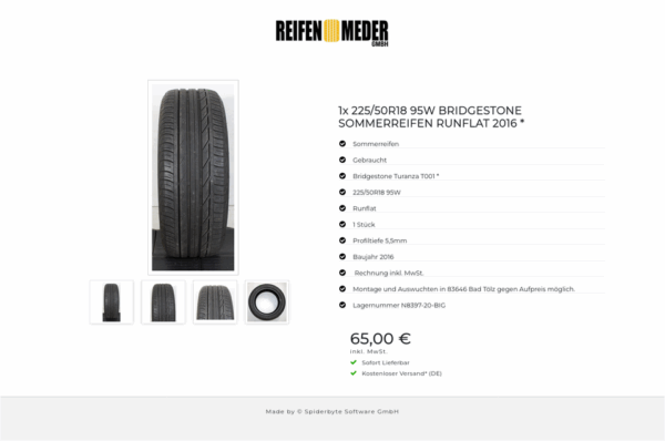 1x 225/50R18 95W BRIDGESTONE SOMMERREIFEN RUNFLAT 2016 * #1H5Q – Bild 5