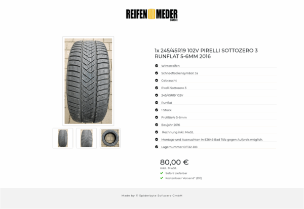 1x 245/45R19 102V PIRELLI SOTTOZERO 3  RUNFLAT 5-6MM 2016 #8342 – Bild 4