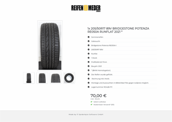 1x 205/50R17 89V BRIDGESTONE POTENZA RE050A RUNFLAT 2021 * #1GVC – Bild 5