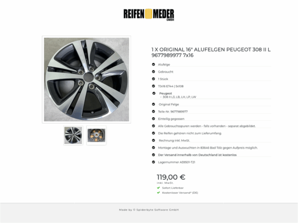 1 X ORIGINAL 16" ALUFELGEN PEUGEOT 308 II L 9677989977 7x16 #1PXC – Bild 3