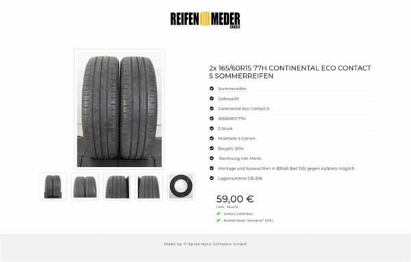 2x 165/60R15 77H CONTINENTAL  ECO CONTACT 5 SOMMERREIFEN #1MZP – Bild 6