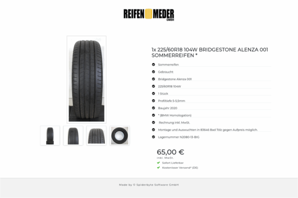 1x 225/60R18 104W BRIDGESTONE ALENZA 001 SOMMERREIFEN * #1KPN – Bild 5