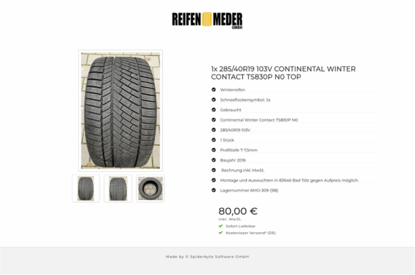 1x 285/40R19 103V CONTINENTAL WINTER CONTACT TS830P N0 TOP #8624 – Bild 4
