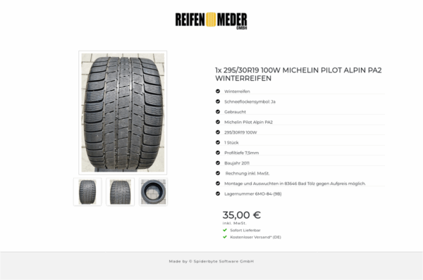 1x 295/30R19 100W MICHELIN PILOT ALPIN PA2 WINTERREIFEN #168T – Bild 4