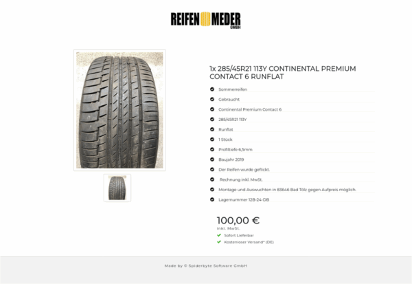 1x 285/45R21 113Y CONTINENTAL PREMIUM CONTACT 6  RUNFLAT #5191 – Bild 2