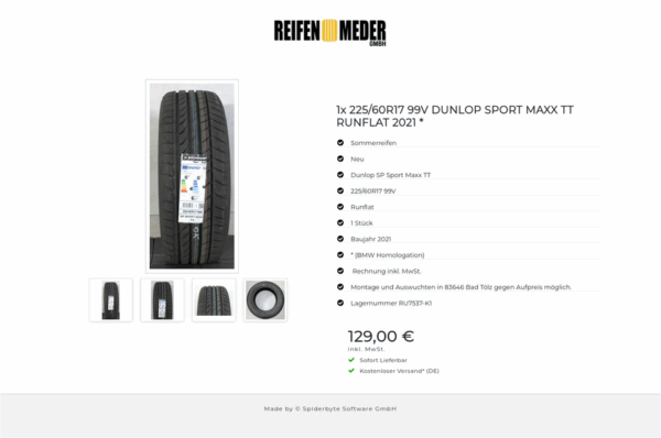 1x 225/60R17 99V DUNLOP SPORT MAXX TT RUNFLAT 2021 * #1CTJ – Bild 5