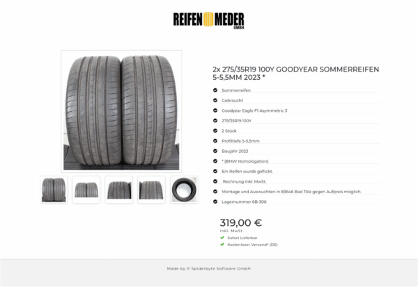 2x 275/35R19 100Y GOODYEAR SOMMERREIFEN 5-5,5MM 2023 * #1WMH – Bild 6