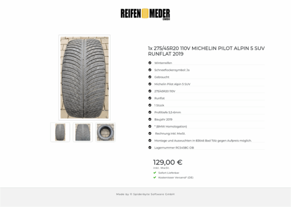 1x 275/45R20 110V MICHELIN PILOT ALPIN 5 SUV RUNFLAT 2019  #10NT – Bild 4