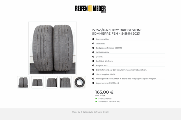 2x 245/45R19 102Y BRIDGESTONE SOMMERREIFEN 4,5-5MM 2023 #1W3X – Bild 6