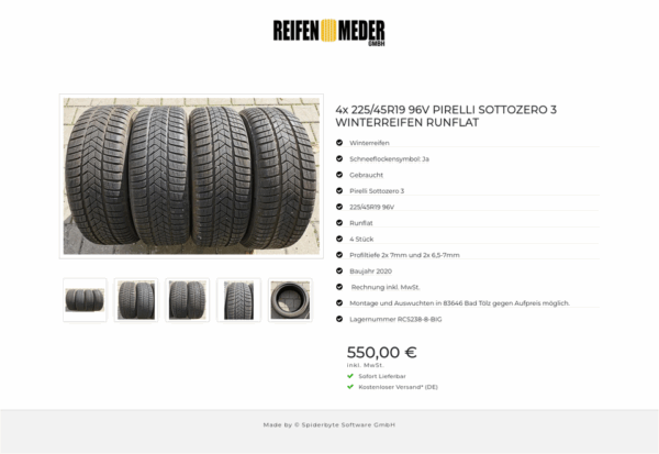 4x 225/45R19 96V PIRELLI SOTTOZERO 3 WINTERREIFEN RUNFLAT #7977 – Bild 6