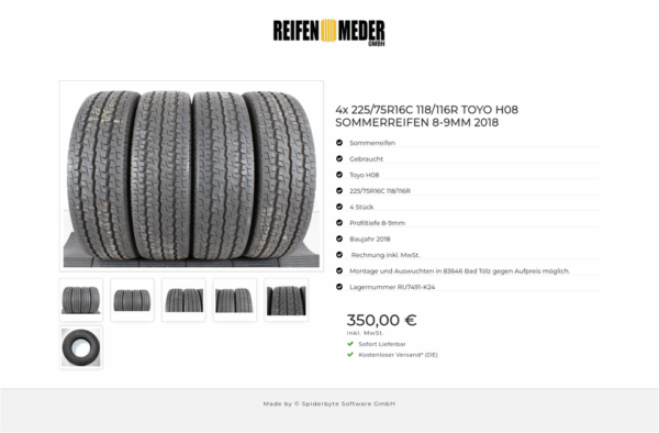 4x 225/75R16C 118/116R TOYO H08 SOMMERREIFEN 8-9MM 2018 #1CQJ – Bild 7