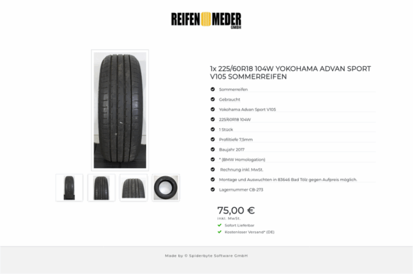 1x 225/60R18 104W YOKOHAMA ADVAN SPORT V105 SOMMERREIFEN #1LHG – Bild 5