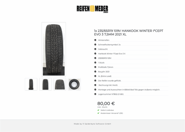 1x 235/65R19 109V HANKOOK WINTER I*CEPT EVO 3 7,5MM 2021 XL #1E9L – Bild 5